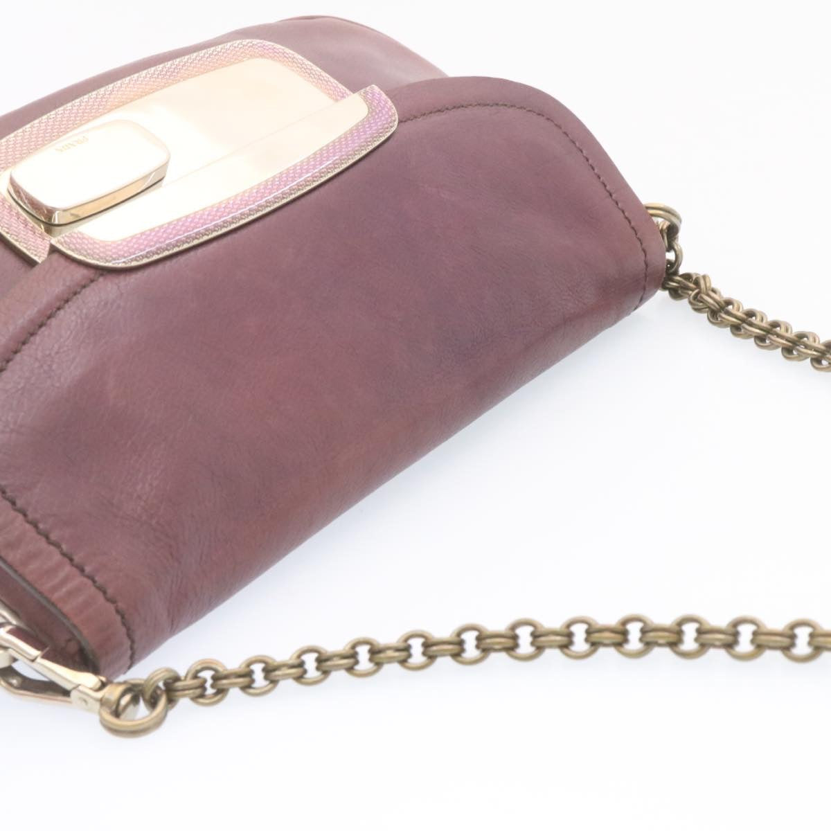 PRADA Chain Shoulder Bag Leather Purple Auth am1163g