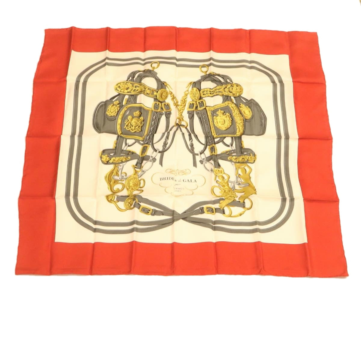 HERMES Carre 90 BRIDES de GALA Scarf 100% Silk Red Auth am1165g