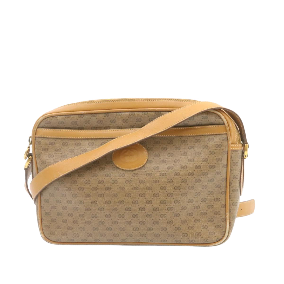 GUCCI Micro GG Canvas Cross body Shoulder Bag PVC Leather Beige Auth am1195g