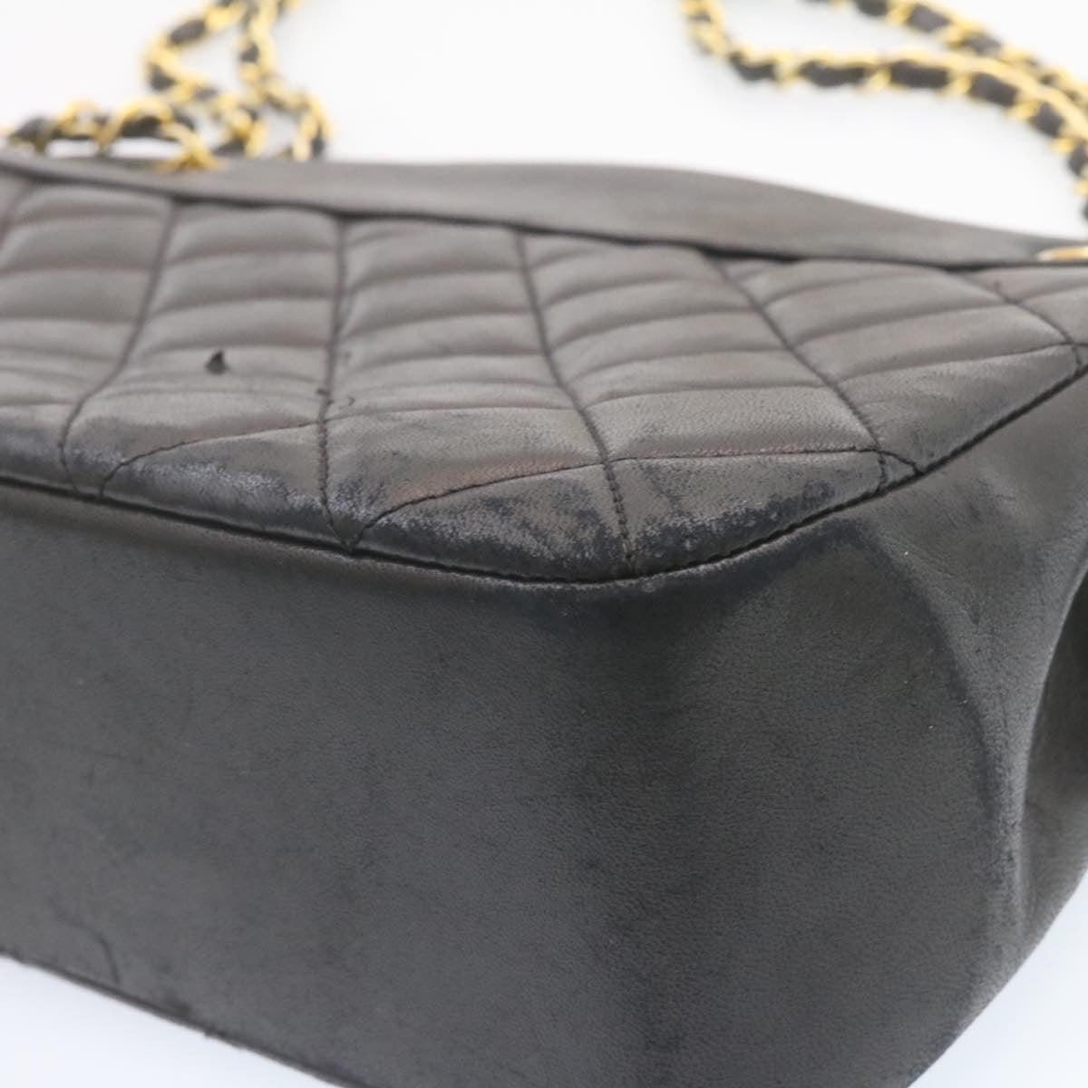 CHANEL Lamb Skin Matelasse Chain Shoulder Bag Black CC Auth am1201gA