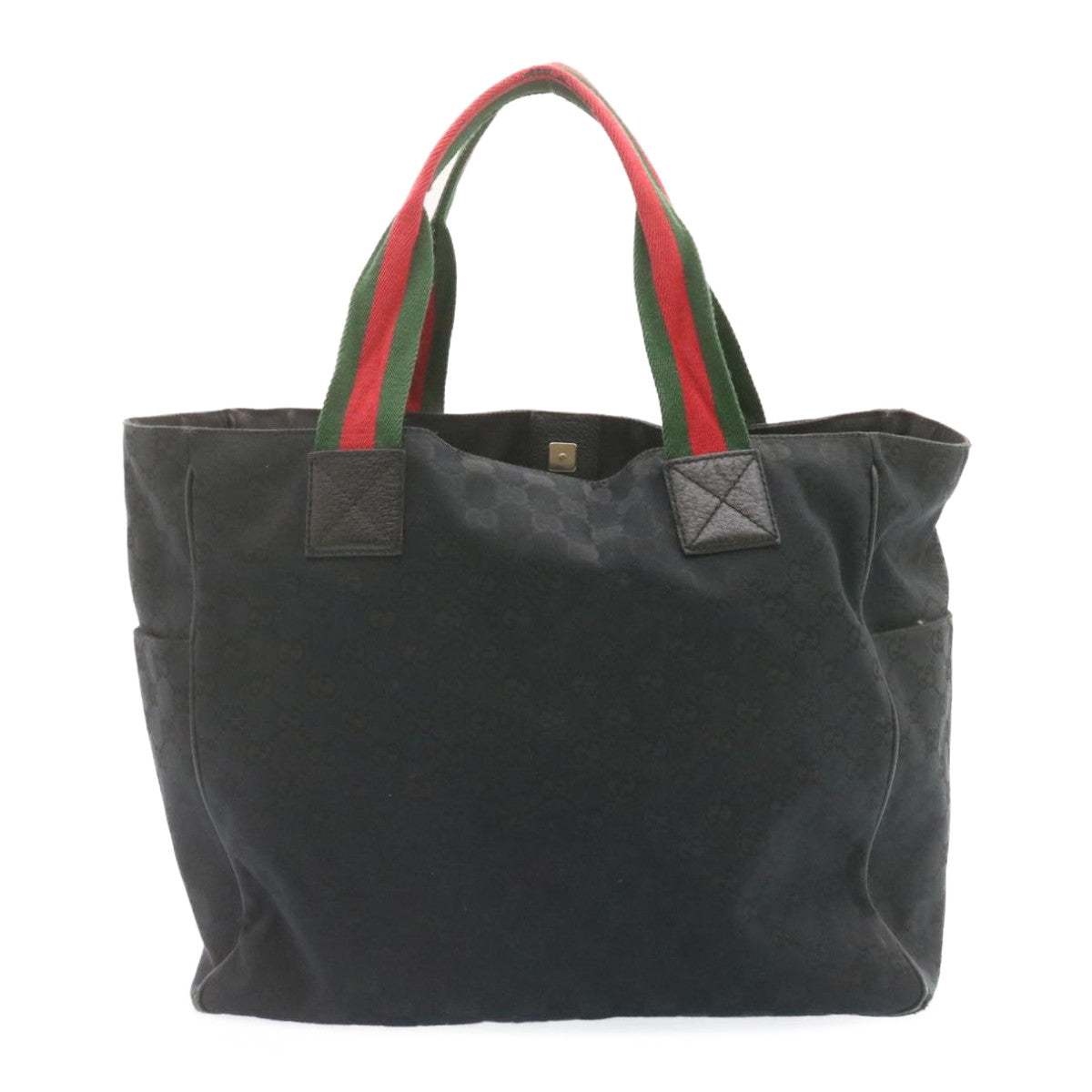 GUCCI Web Sherry Line GG Canvas Tote Bag Black Red Green Auth am1227g