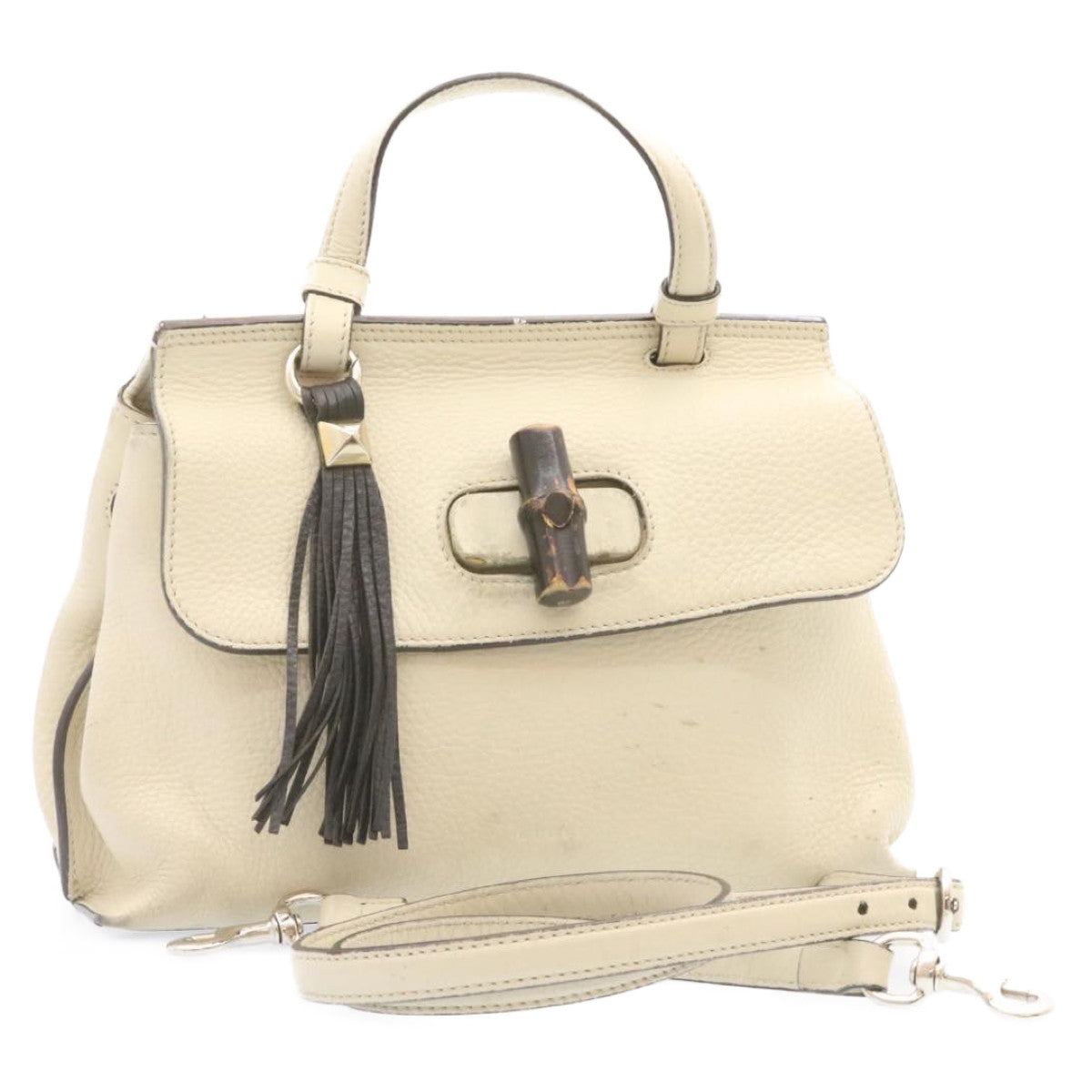 GUCCI Bamboo Turn Lock 2Way Hand Bag White Auth am1235g