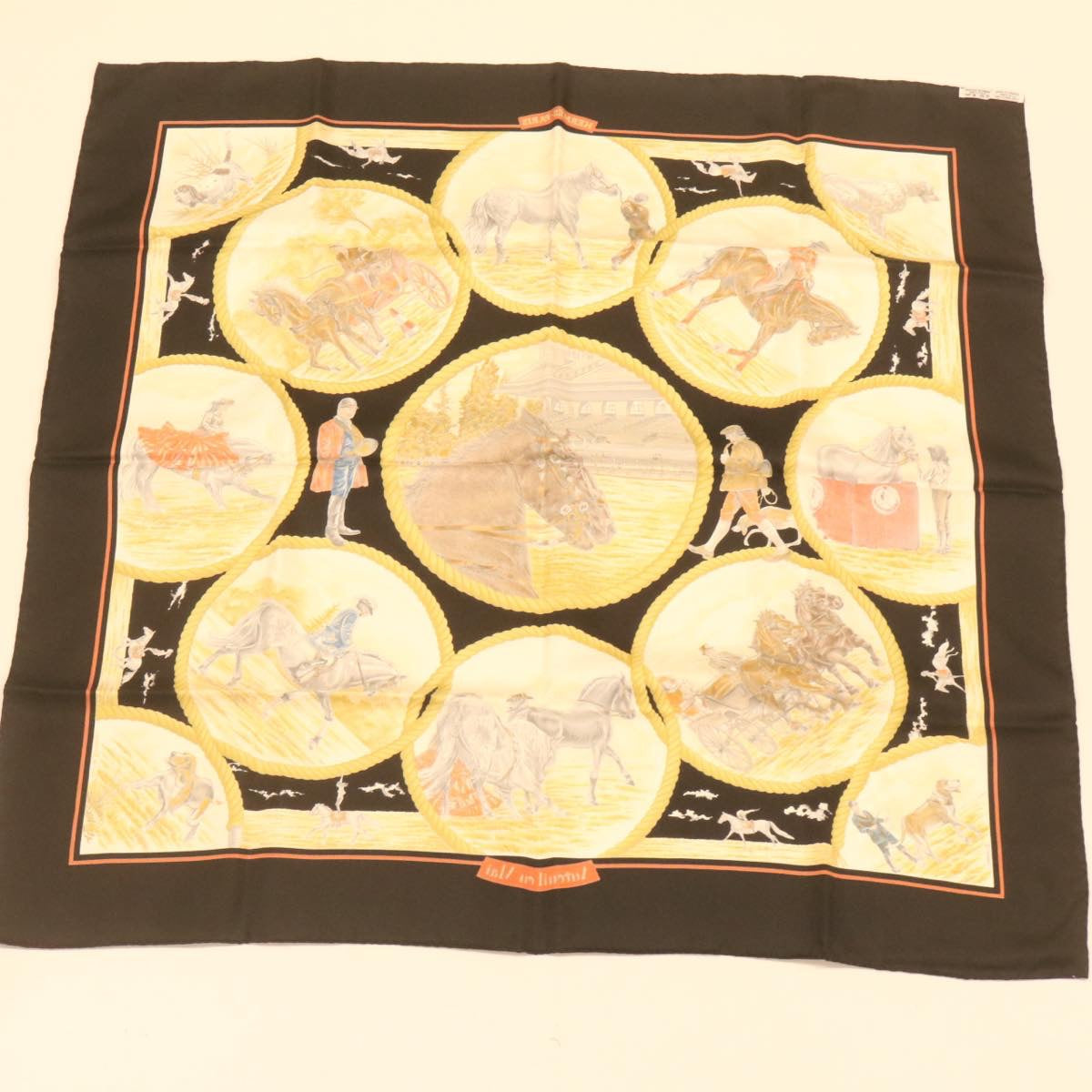 HERMES Carre90 Scarf ""AUTEUIL EN MAI"" Silk Red Auth am1375g