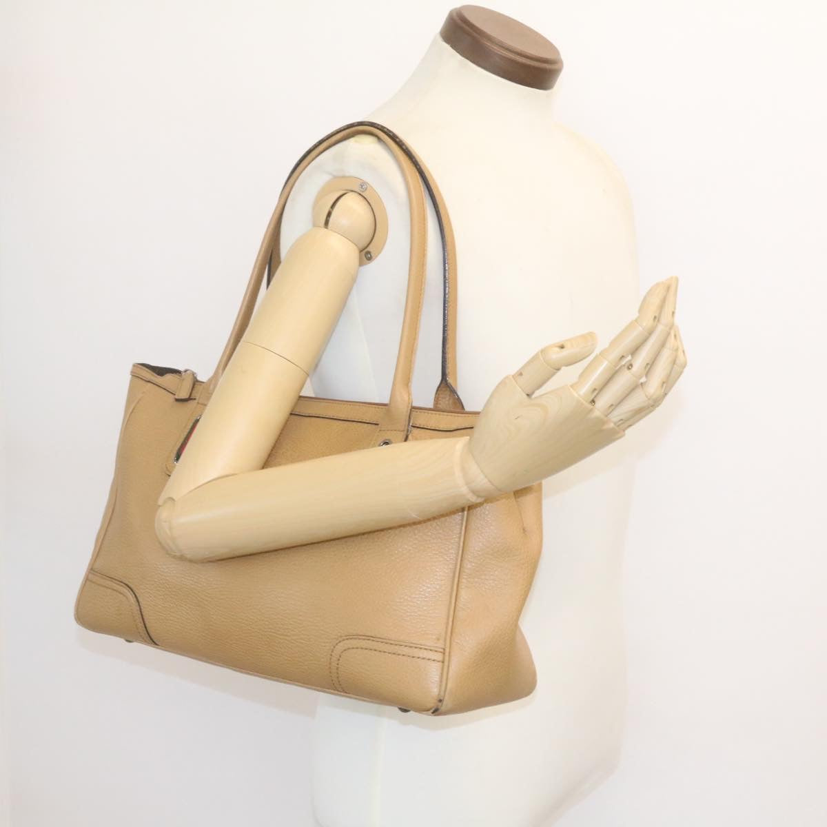 GUCCI Princy Line Tote Bag Leather Beige Auth am1445g