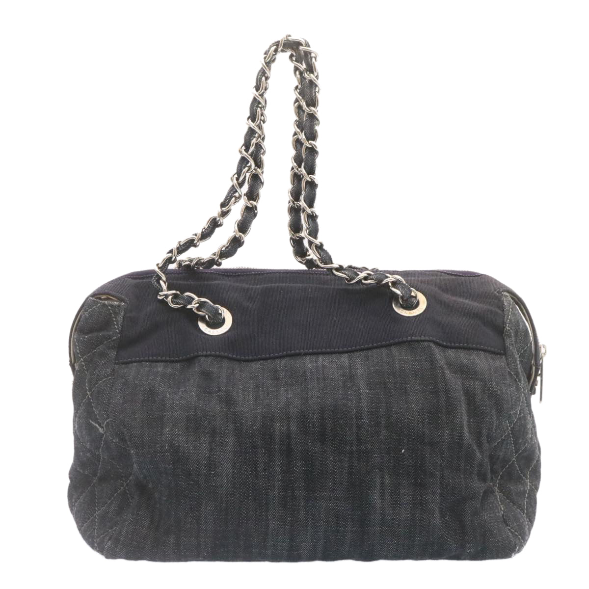 CHANEL Denim Matelasse Chain Shoulder Bag Navy CC Auth am1468gA