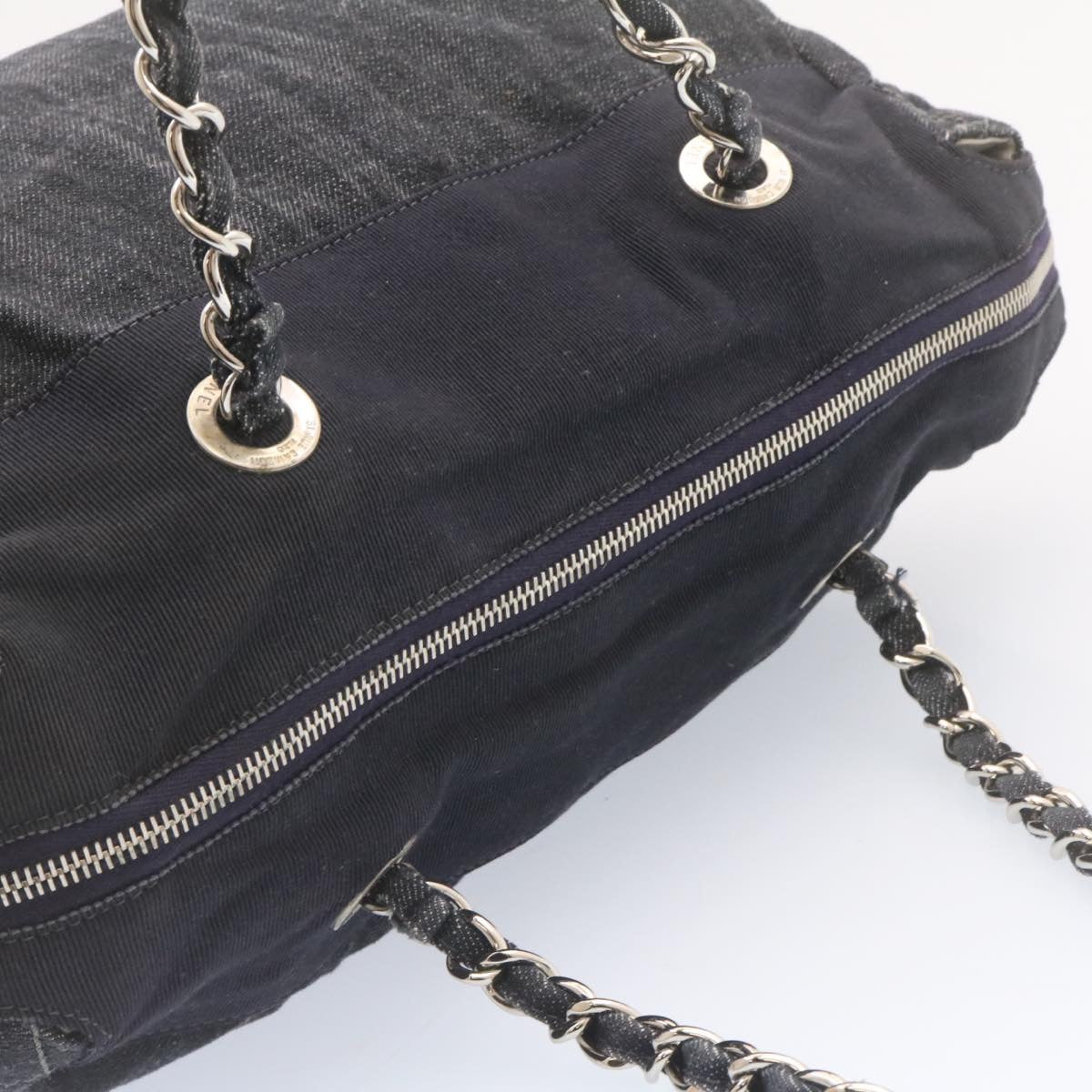 CHANEL Denim Matelasse Chain Shoulder Bag Navy CC Auth am1468gA