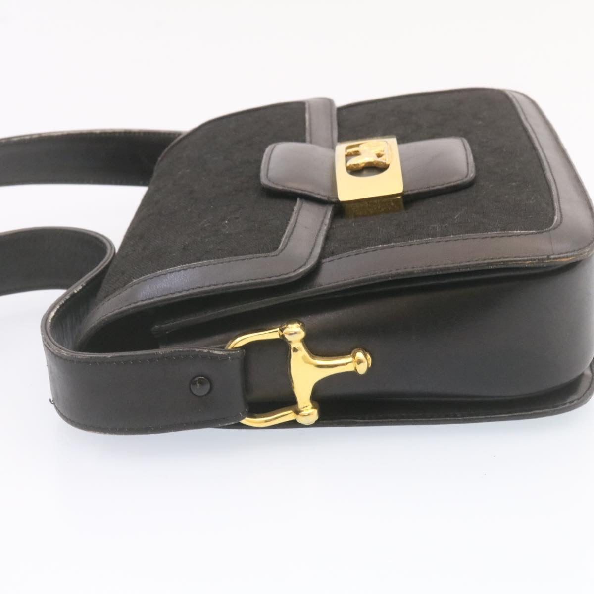 CELINE C Macadam Horse Carriage Shoulder Bag Canvas Black Gold Auth am1471g