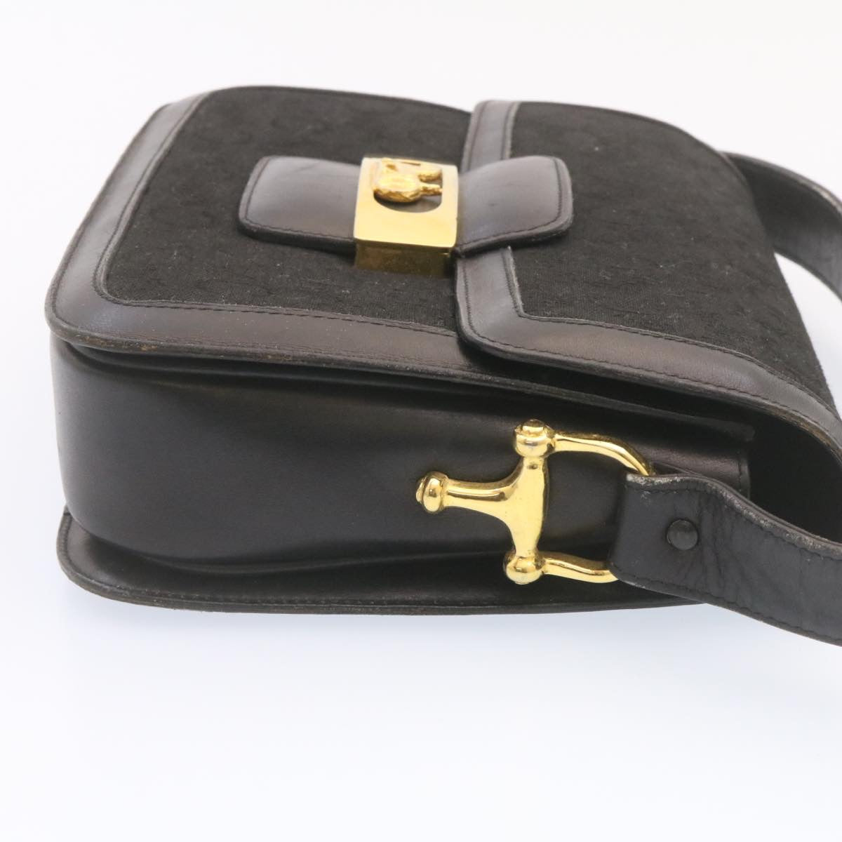 CELINE C Macadam Horse Carriage Shoulder Bag Canvas Black Gold Auth am1471g