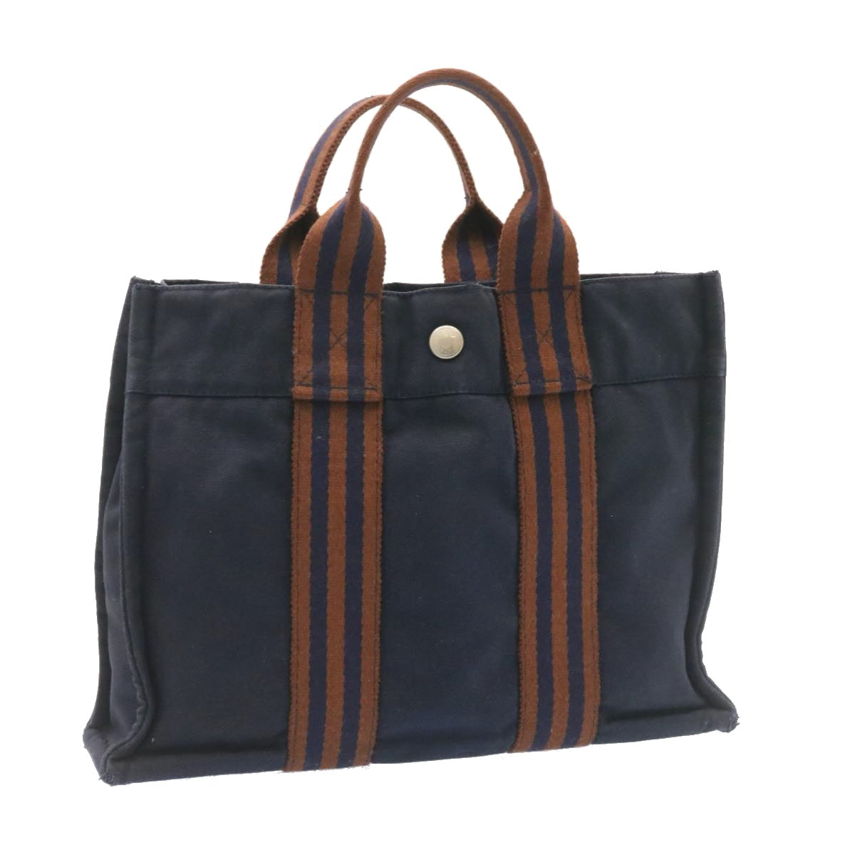 HERMES Fourre ToutPM Hand Bag Canvas Blue Navy Auth am1631g