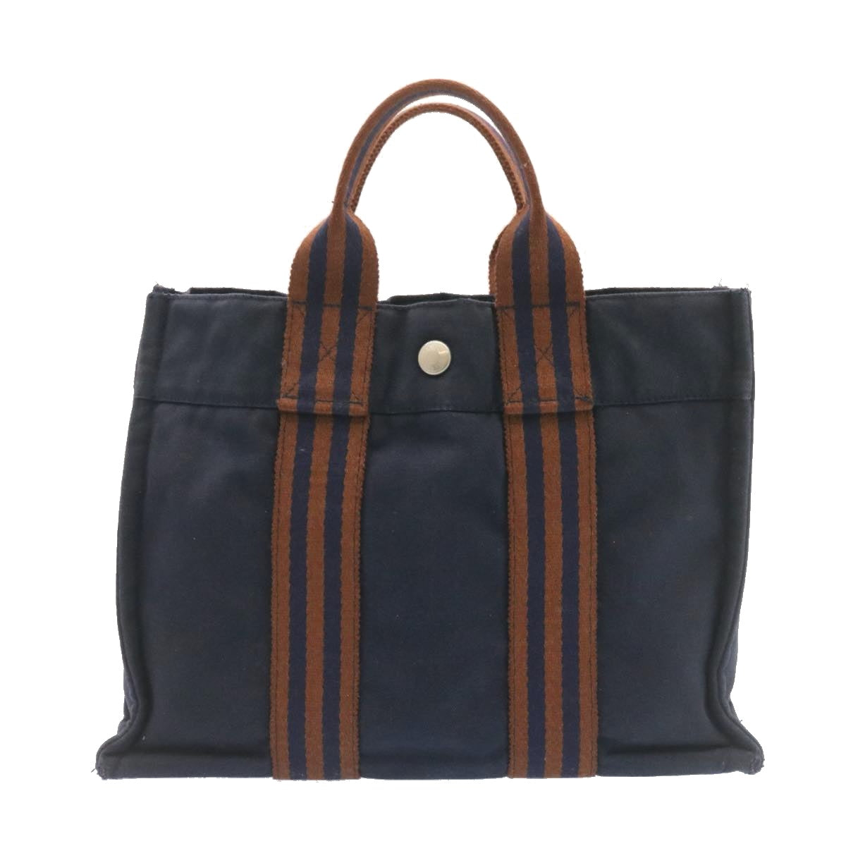 HERMES Fourre ToutPM Hand Bag Canvas Blue Navy Auth am1631g