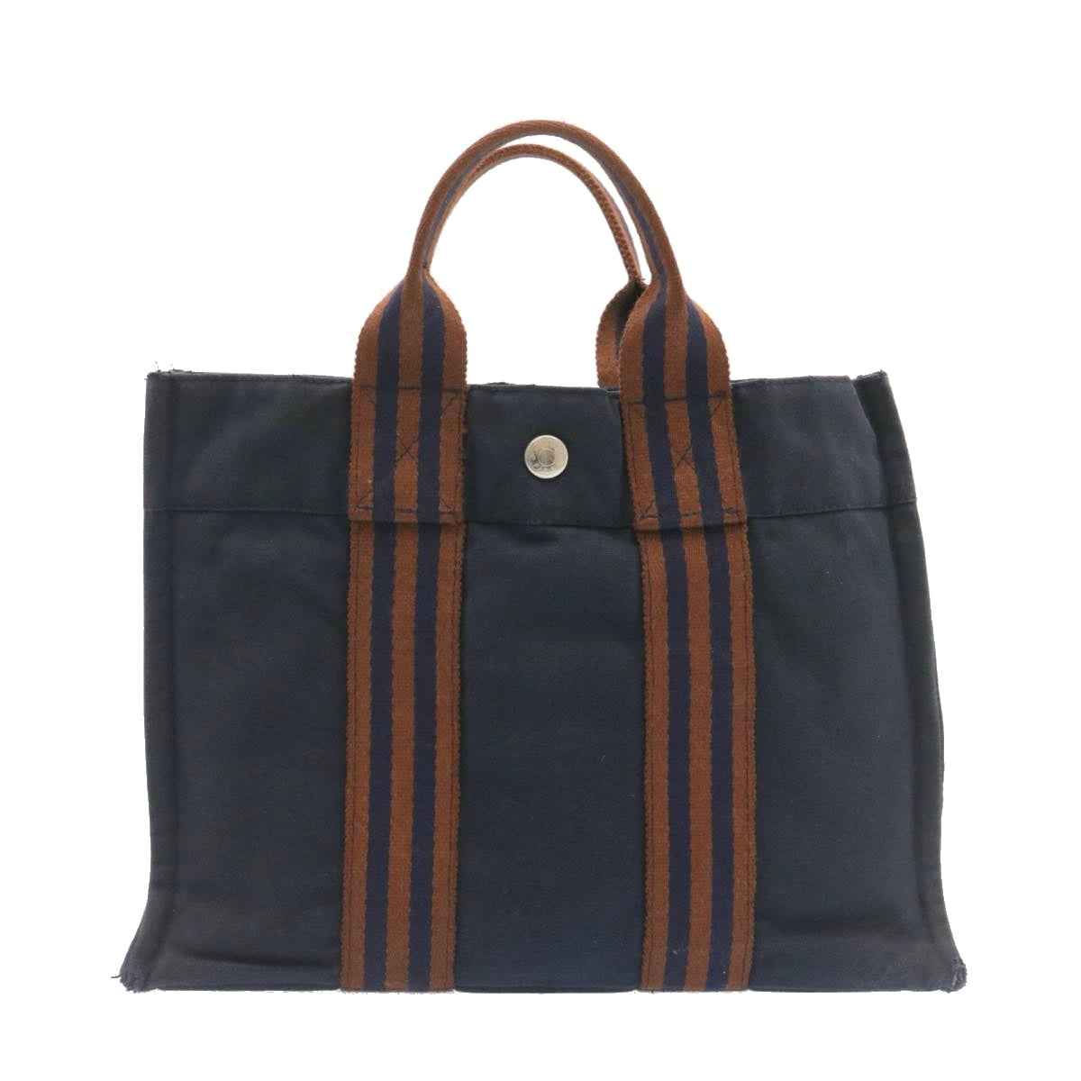 HERMES Fourre ToutPM Hand Bag Canvas Blue Navy Auth am1631g