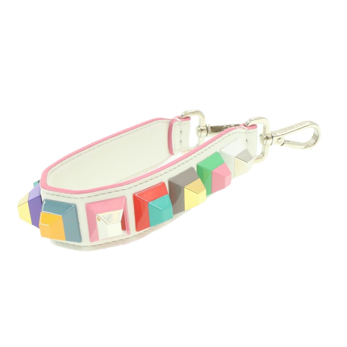 FENDI Shoulder Strap Leather White Multicolor Auth am189g