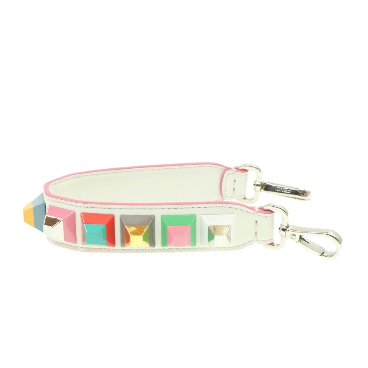 FENDI Shoulder Strap Leather White Multicolor Auth am189g