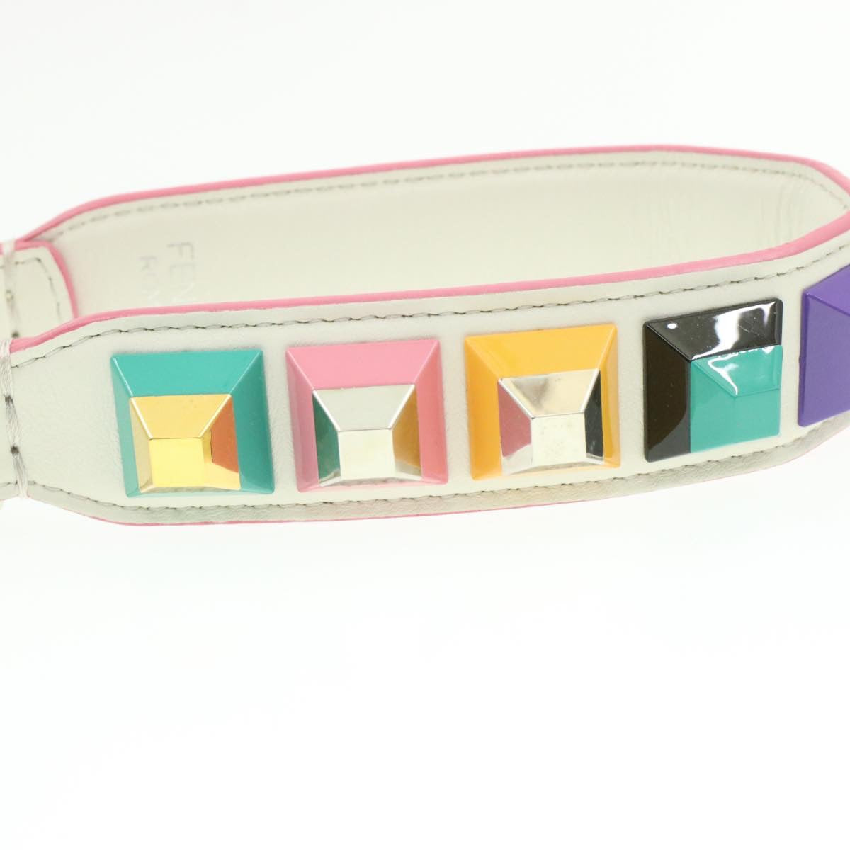 FENDI Shoulder Strap Leather White Multicolor Auth am189g