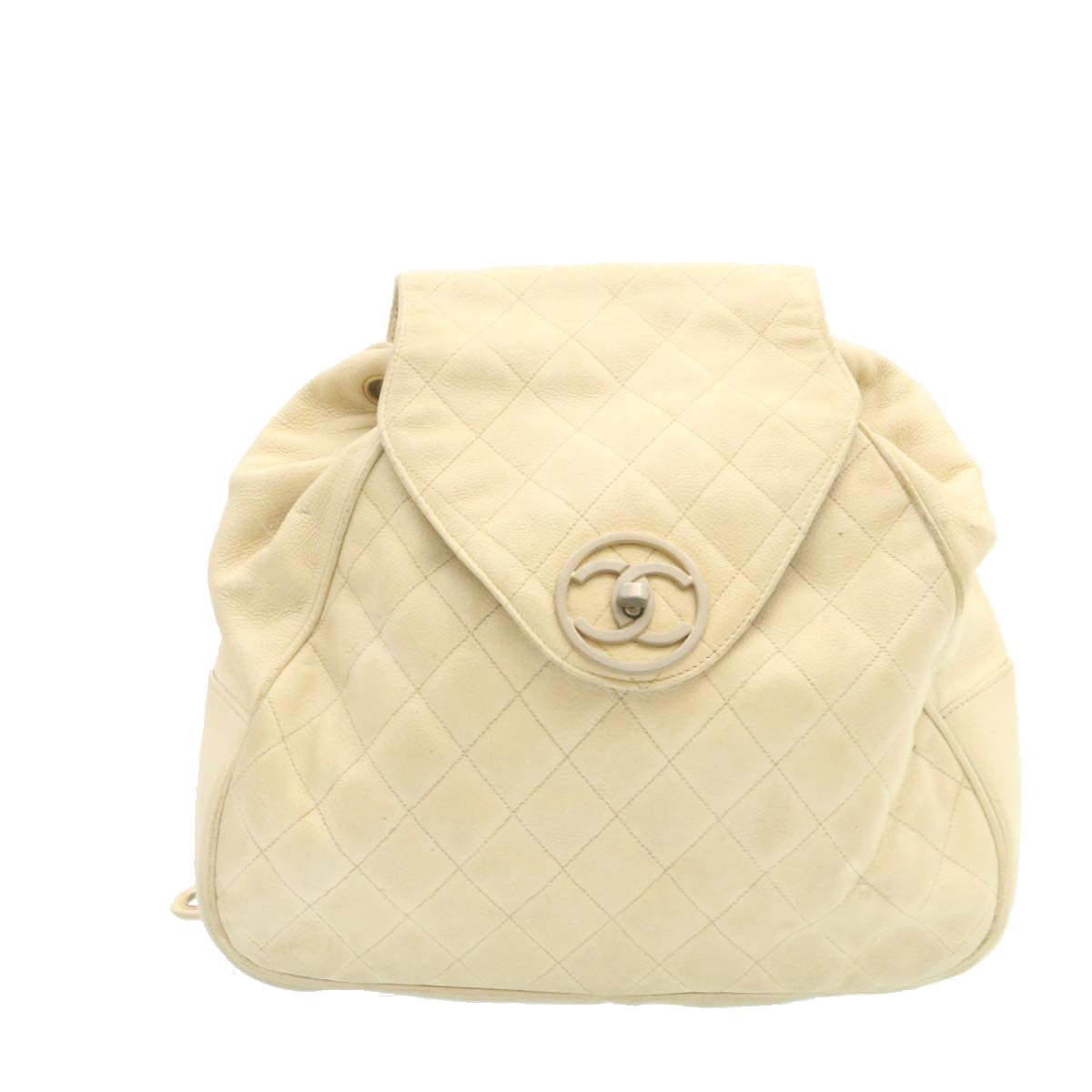 CHANEL Caviar Skin Matelasse Backpack White CC Auth am1922gA