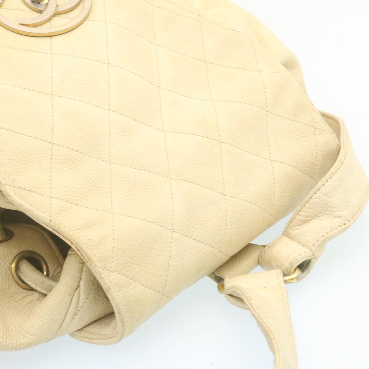 CHANEL Caviar Skin Matelasse Backpack White CC Auth am1922gA