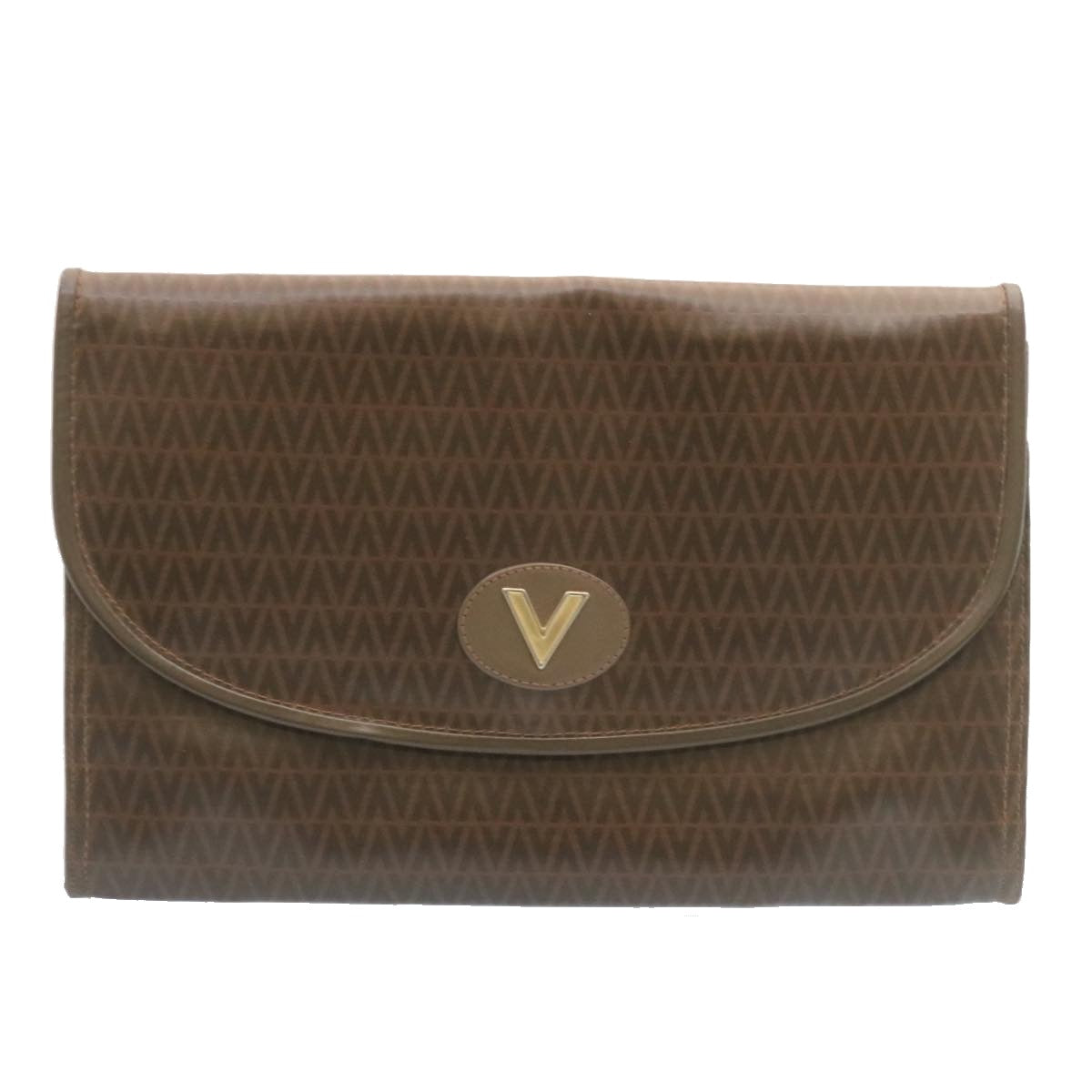 VALENTINO Clutch Shoulder Bag Leather Coated Canvas 4Set Brown Black am1935g