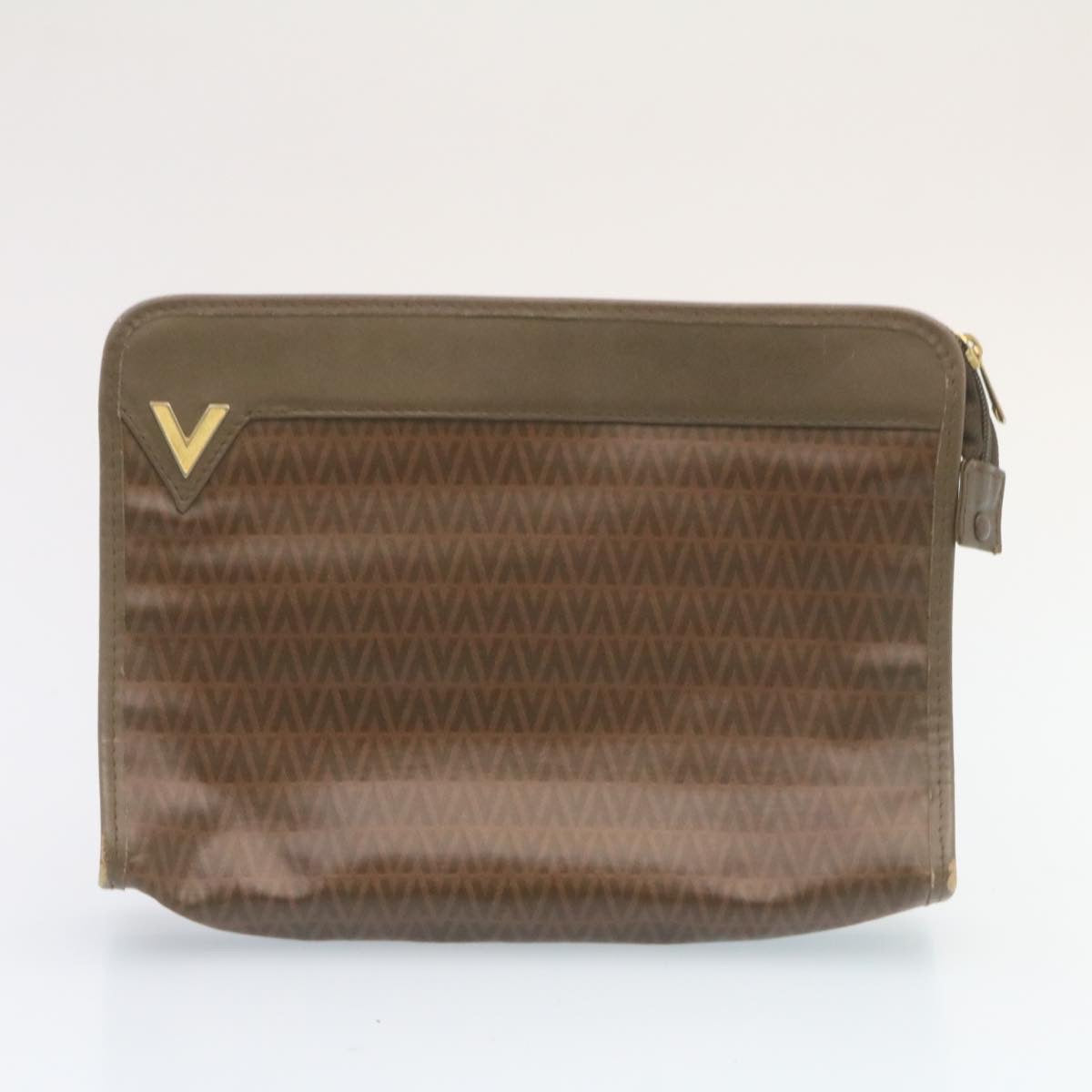 VALENTINO Clutch Shoulder Bag Leather Coated Canvas 4Set Brown Black am1935g