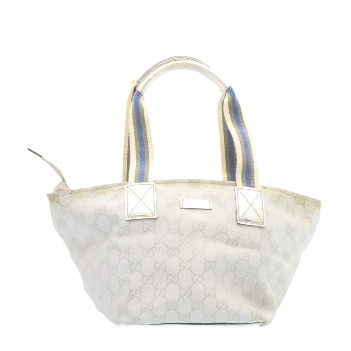 GUCCI Sherry Line GG Canvas Tote Bag Silver Blue Auth am1955g