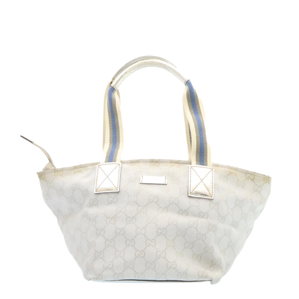 GUCCI Sherry Line GG Canvas Tote Bag Silver Blue Auth am1955g