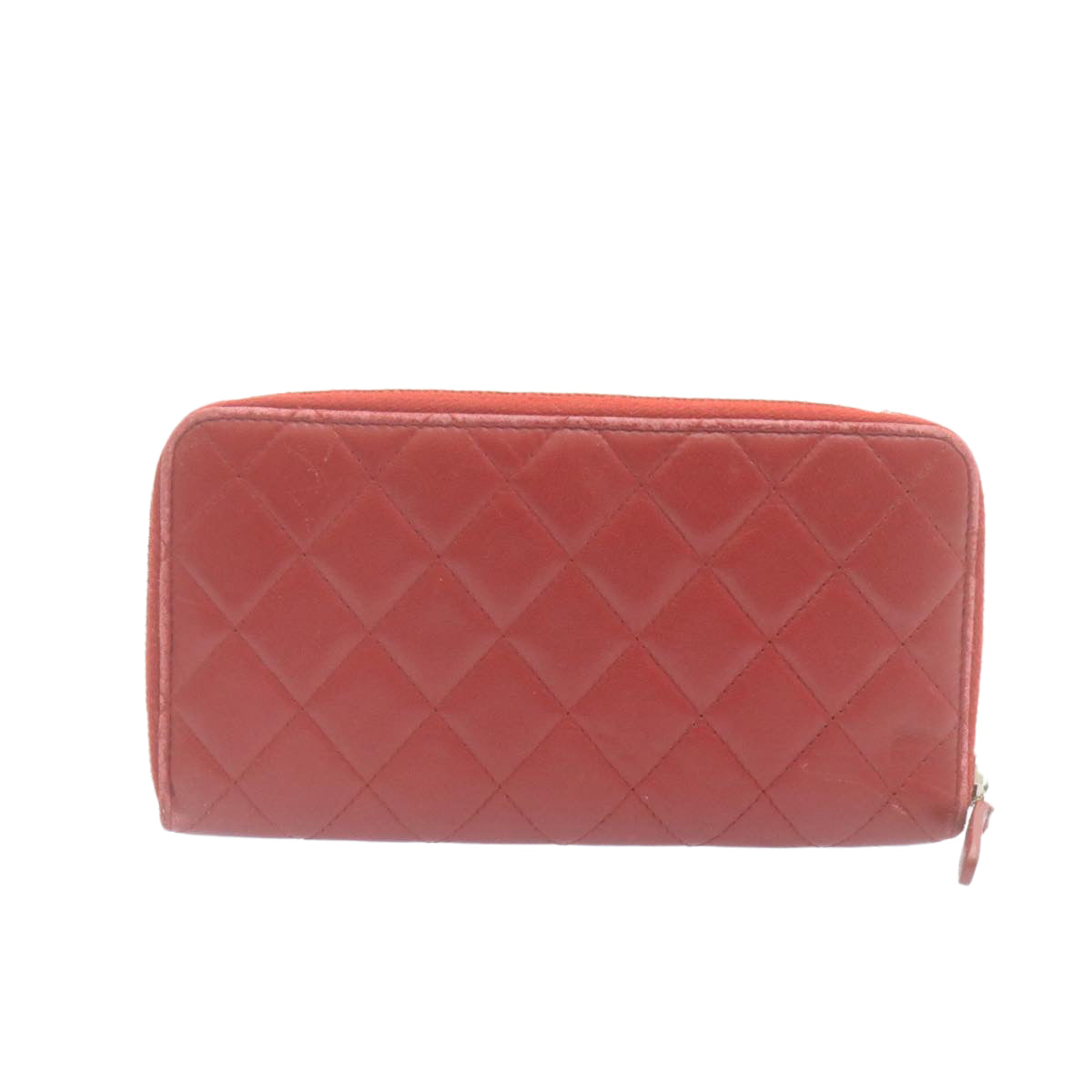 CHANEL Matelasse Wallet Lamb Skin Red CC Auth am2154gA