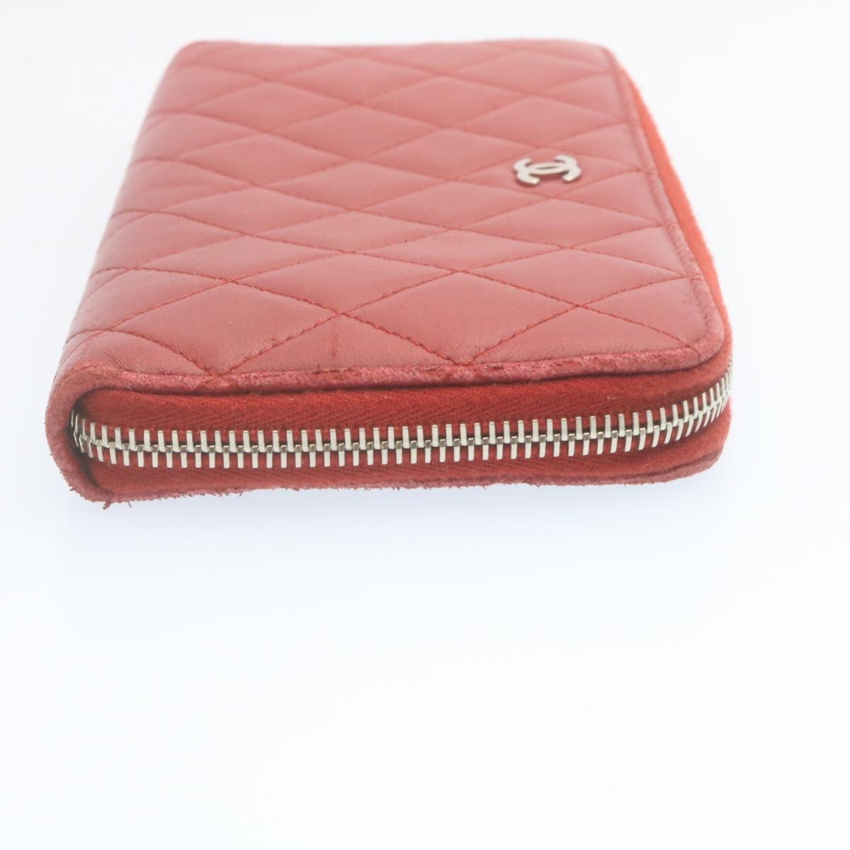 CHANEL Matelasse Wallet Lamb Skin Red CC Auth am2154gA