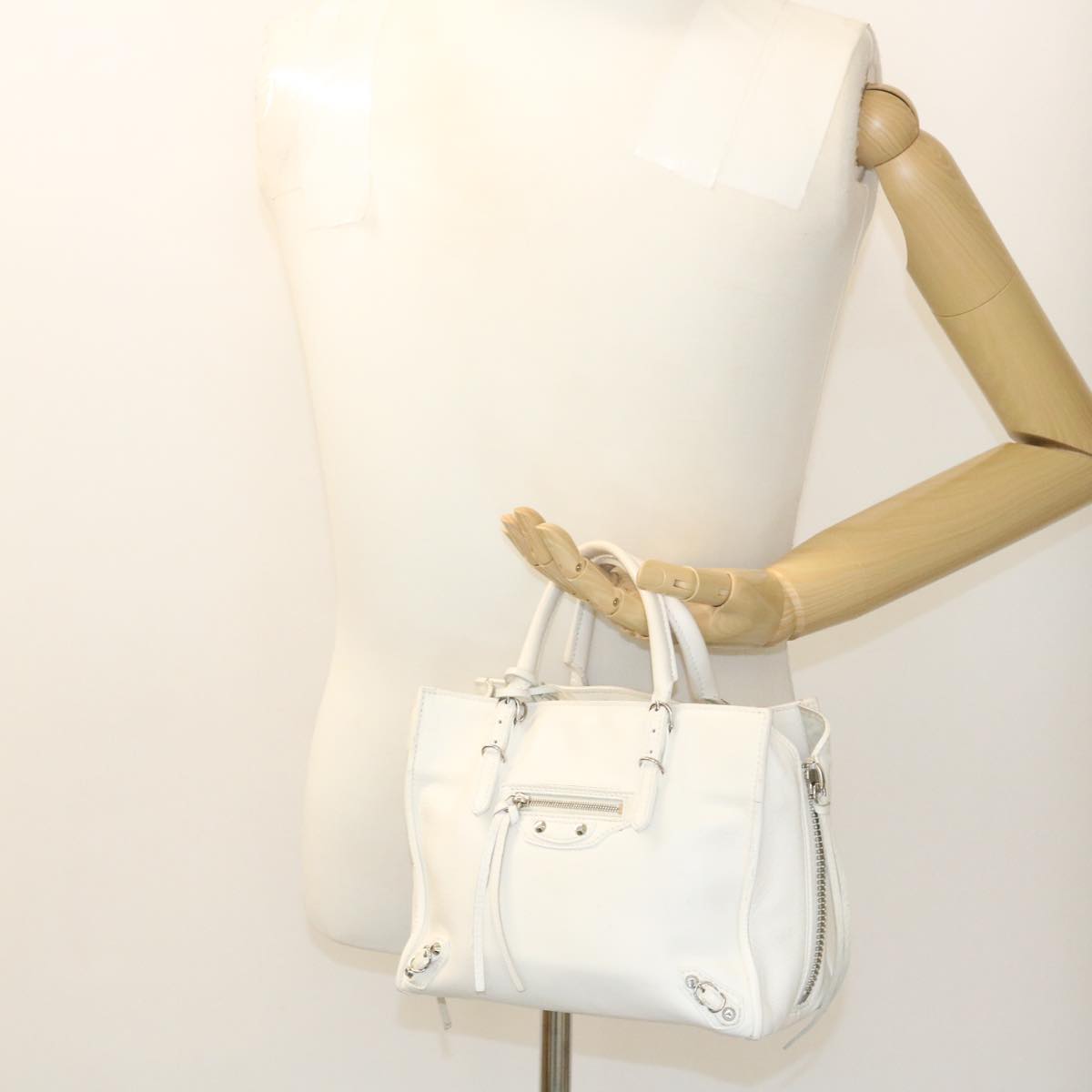 BALENCIAGA 2Way Shoulder Bag Hand Bag Leather White Auth am2305g