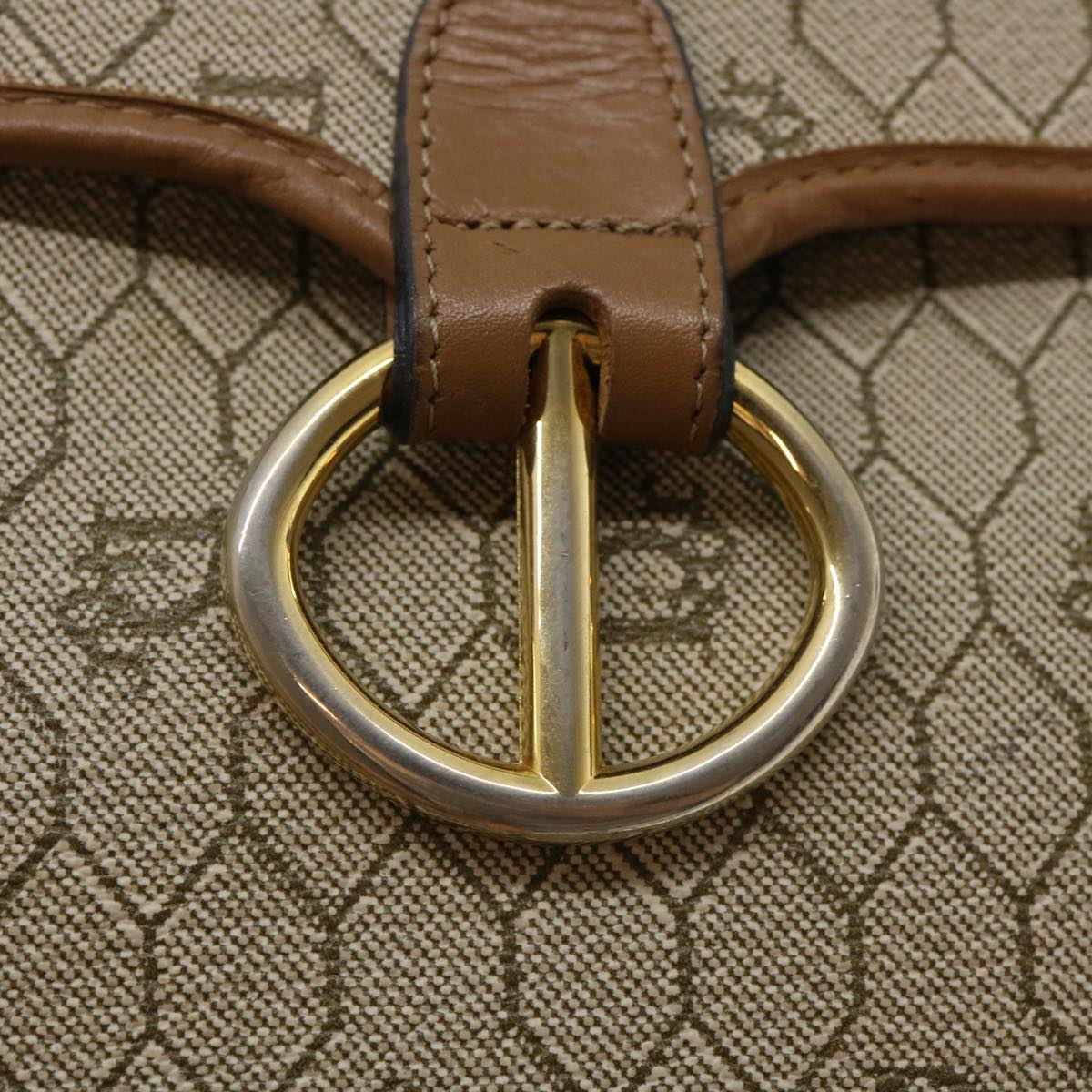 Christian Dior Honeycomb Canvas Hand Bag PVC Leather 2way Beige Auth am2383g