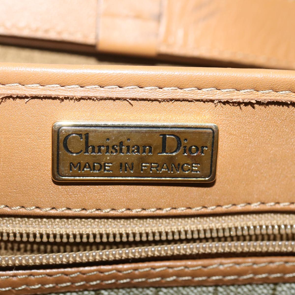 Christian Dior Honeycomb Canvas Hand Bag PVC Leather 2way Beige Auth am2383g