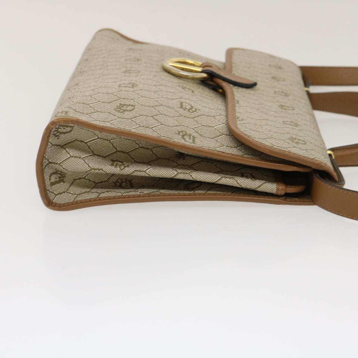 Christian Dior Honeycomb Canvas Hand Bag PVC Leather 2way Beige Auth am2383g