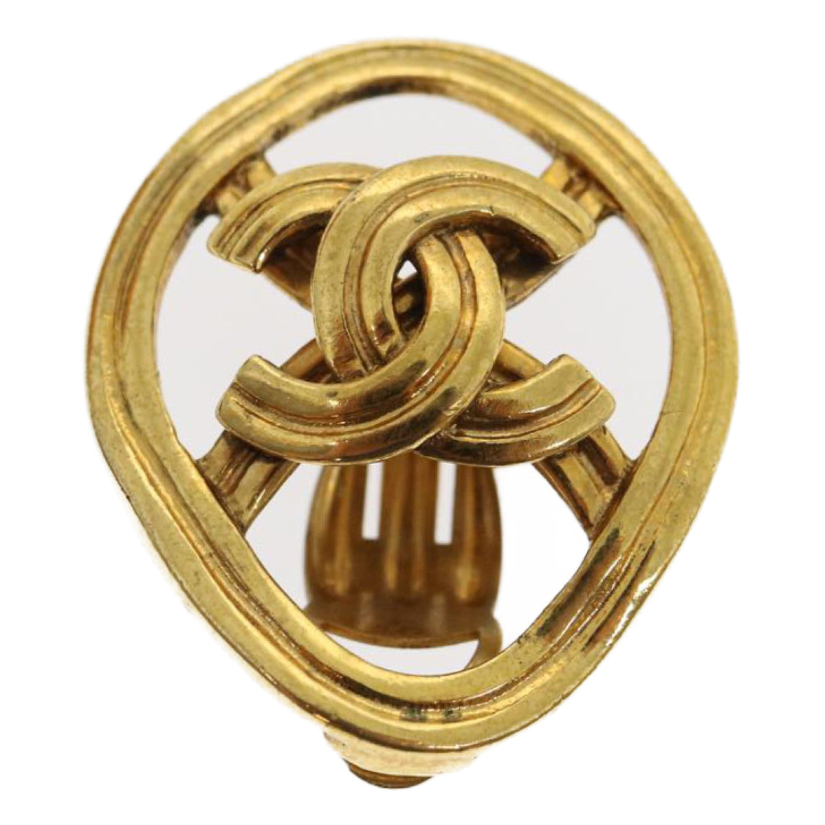 CHANEL COCO Mark Clip-on Earring Gold Tone CC Auth am2421gA