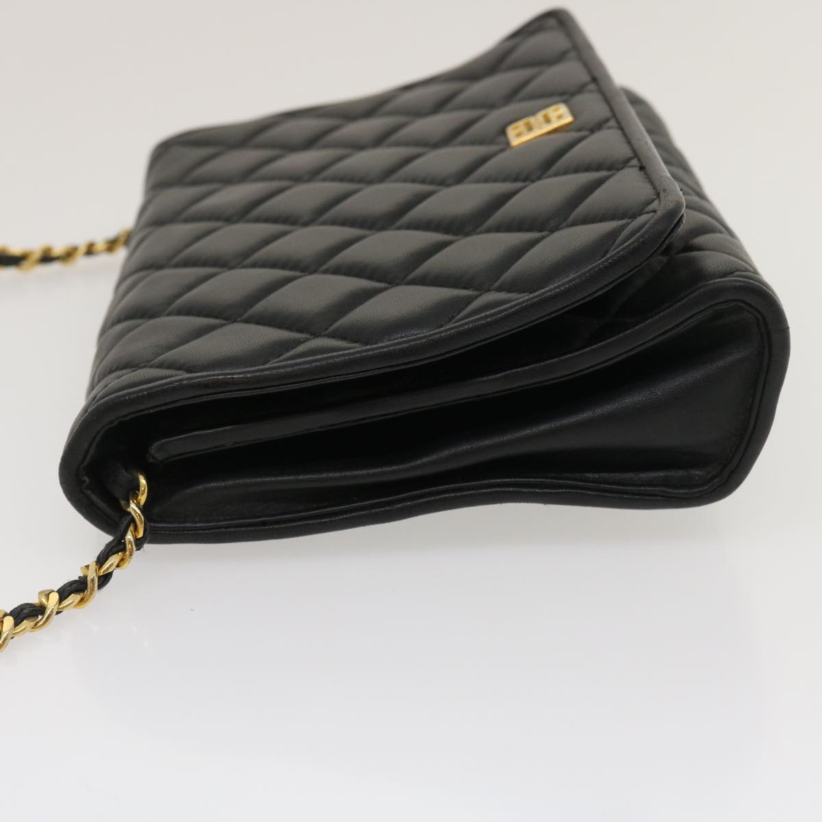 GIVENCHY Chain Shoulder Bag Leather Black Gold Tone Auth am2537g