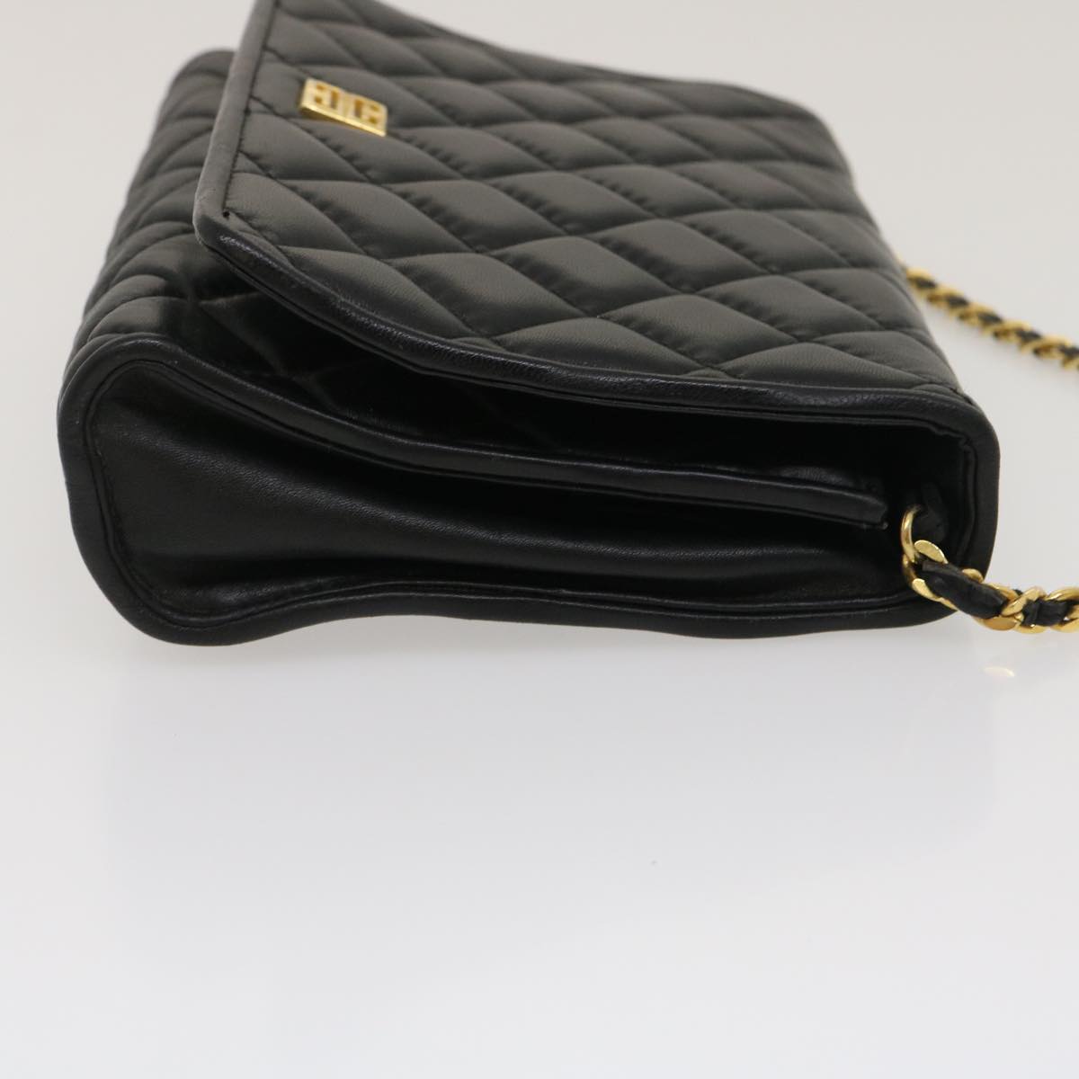 GIVENCHY Chain Shoulder Bag Leather Black Gold Tone Auth am2537g