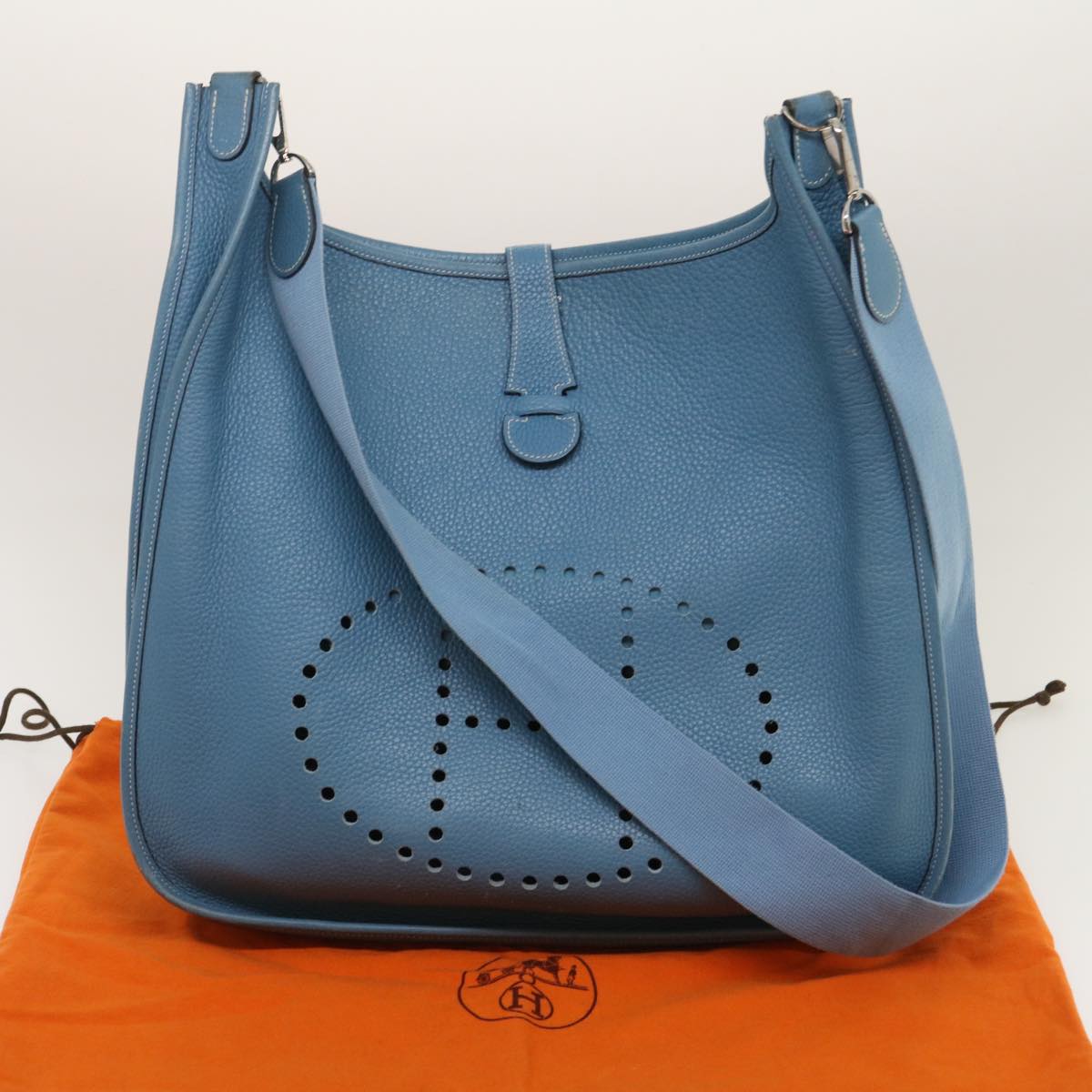 HERMES Leather Evelyn TGM Shoulder Bag Blue Auth am2542gA