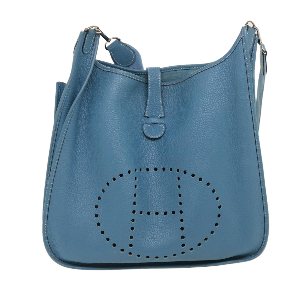 HERMES Leather Evelyn TGM Shoulder Bag Blue Auth am2542gA