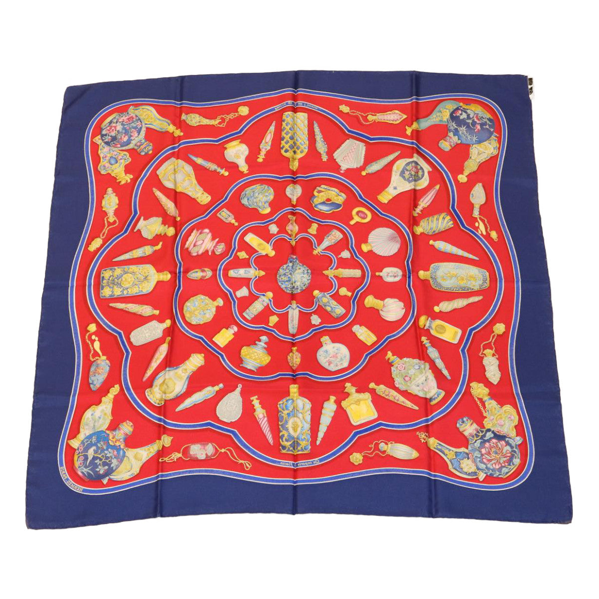 HERMES Carre90 Scarf ""Pourvu qu'on ait l'ivresse"" Silk Red Blue Auth am2611g