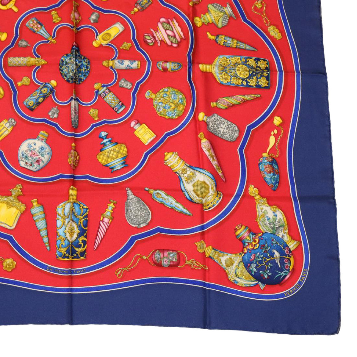 HERMES Carre90 Scarf ""Pourvu qu'on ait l'ivresse"" Silk Red Blue Auth am2611g