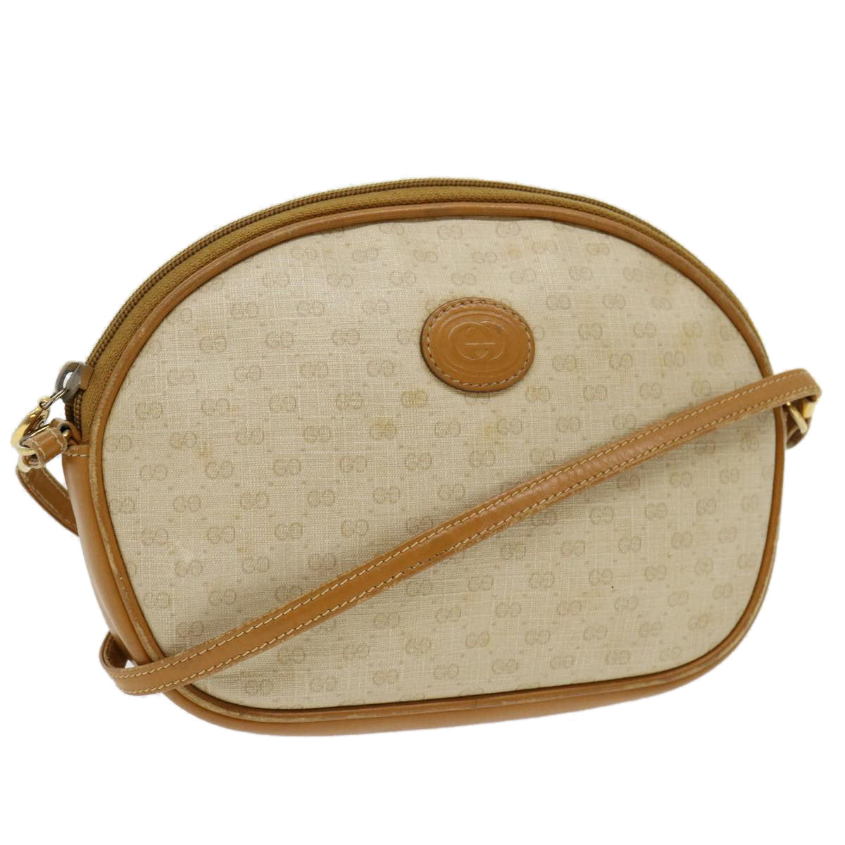 GUCCI Micro GG Canvas Shoulder Bag PVC Leather Beige Brown Auth am2614g