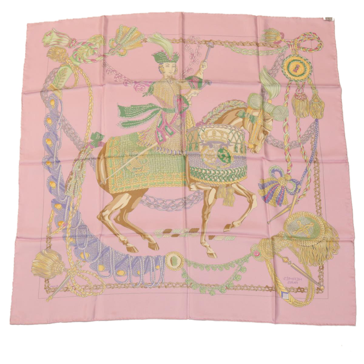 HERMES Carre90 Scarf Silk Pink Auth am2674g