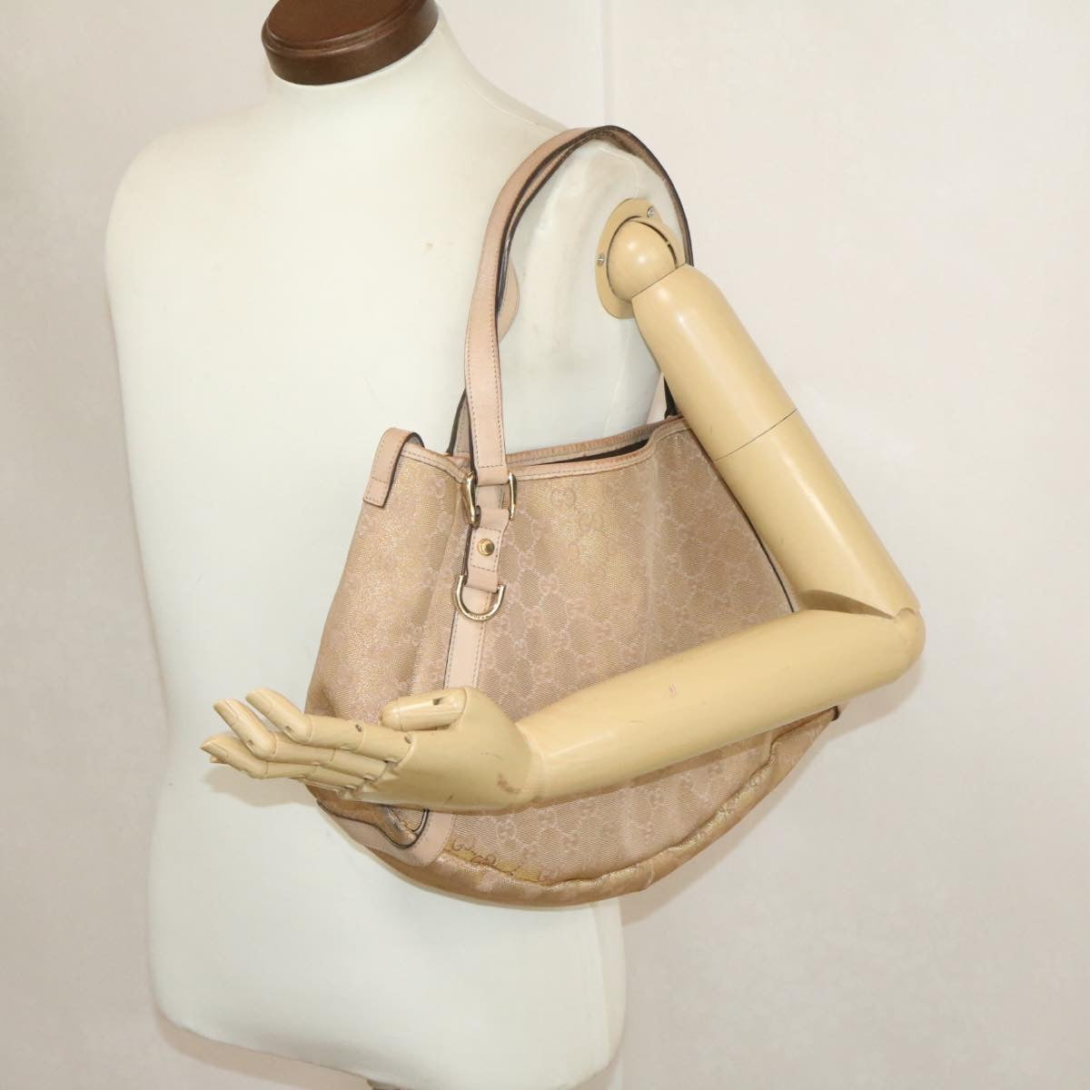 GUCCI GG Canvas Shoulder Bag Nylon Pink Gold Auth am427g