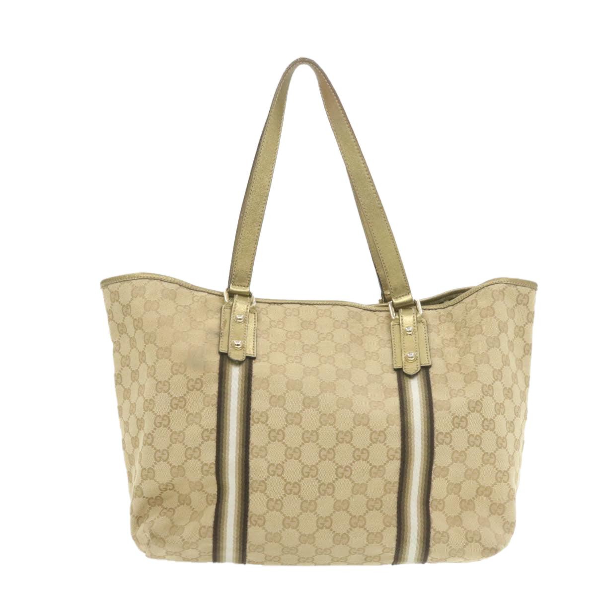 GUCCI Sherry Line GG Canvas Tote Bag Canvas Beige Gold Brown 139260 Auth am626g