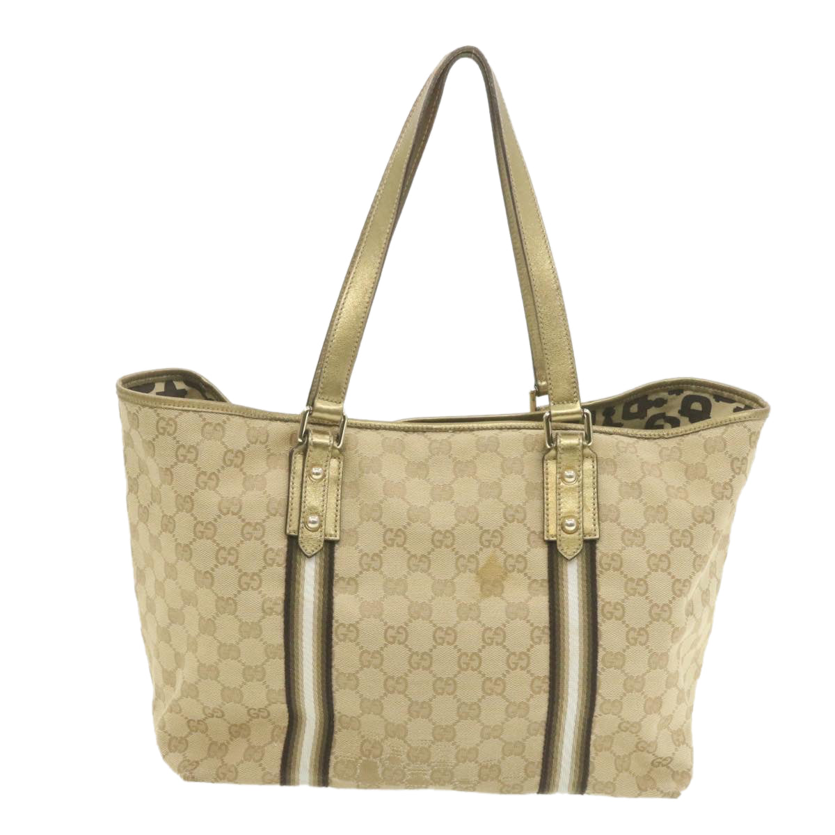 GUCCI Sherry Line GG Canvas Tote Bag Canvas Beige Gold Brown 139260 Auth am626g