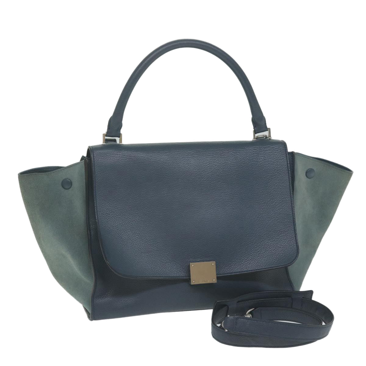 CELINE Hand Bag Suede Leather Navy Auth hk1003