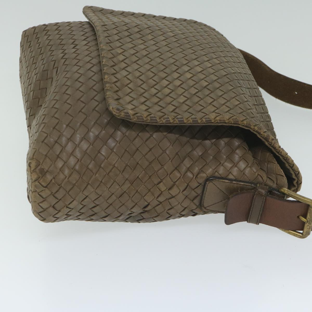 BOTTEGAVENETA INTRECCIATO Shoulder Bag Leather Brown Auth hk1015