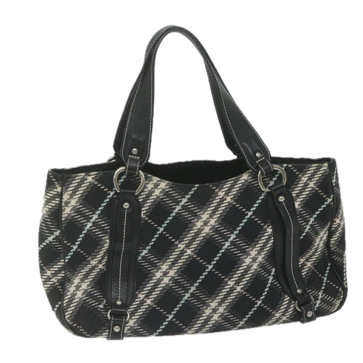 BURBERRY Nova Check Blue Label Tote Bag Canvas Black Auth hk1018