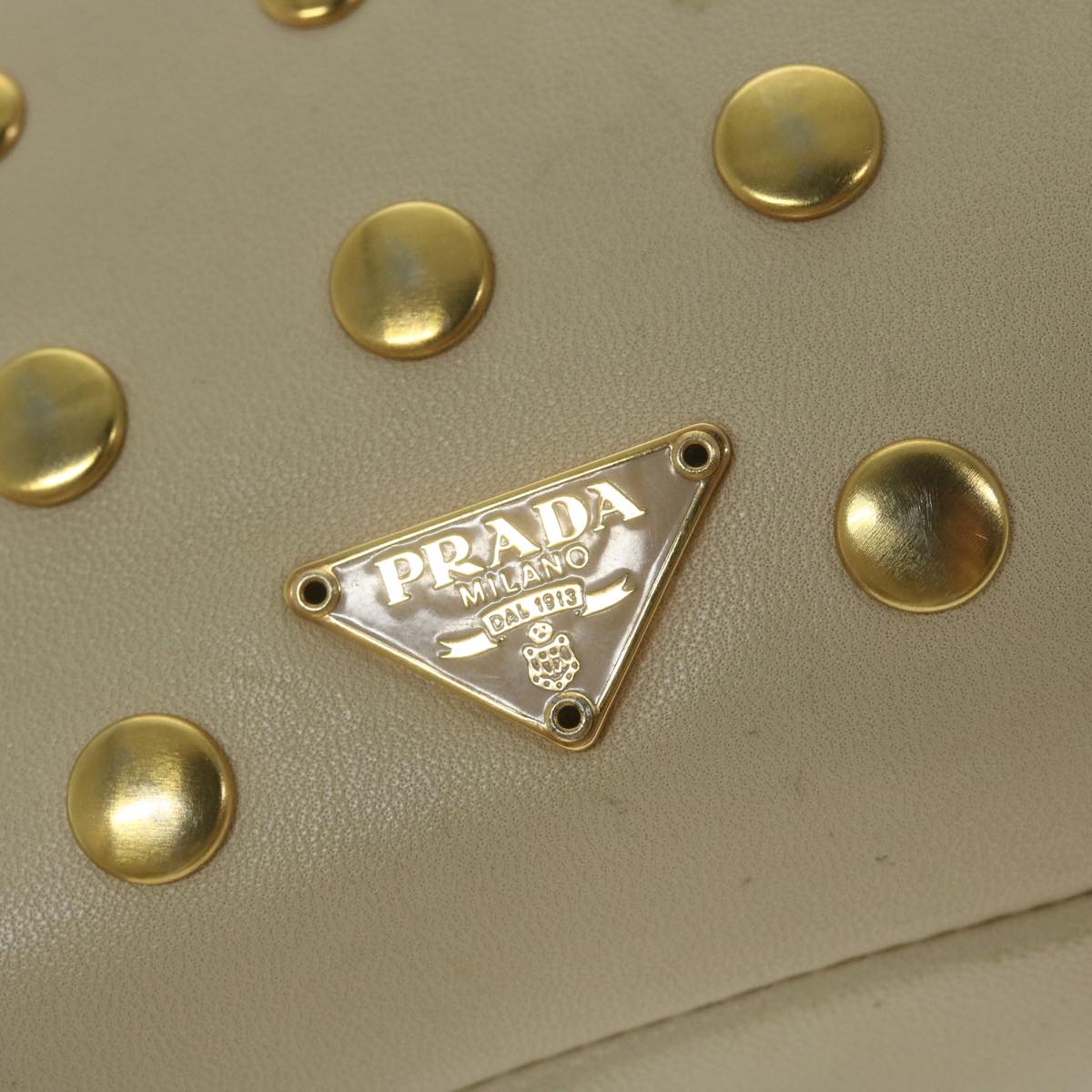 PRADA Hand Bag Leather Beige Auth hk1025