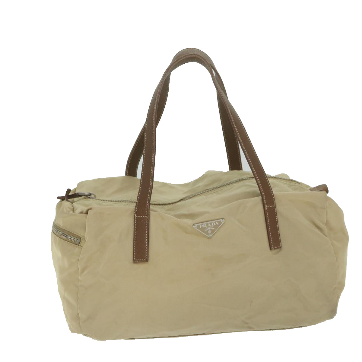 PRADA Hand Bag Nylon Beige Auth hk1030