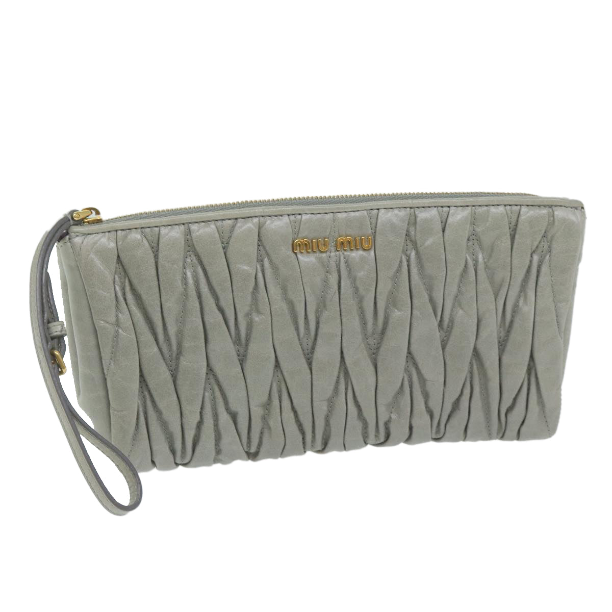 Miu Miu Materasse Pouch Leather Gray Auth hk1032