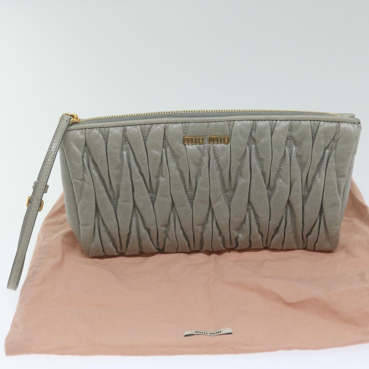 Miu Miu Materasse Pouch Leather Gray Auth hk1032