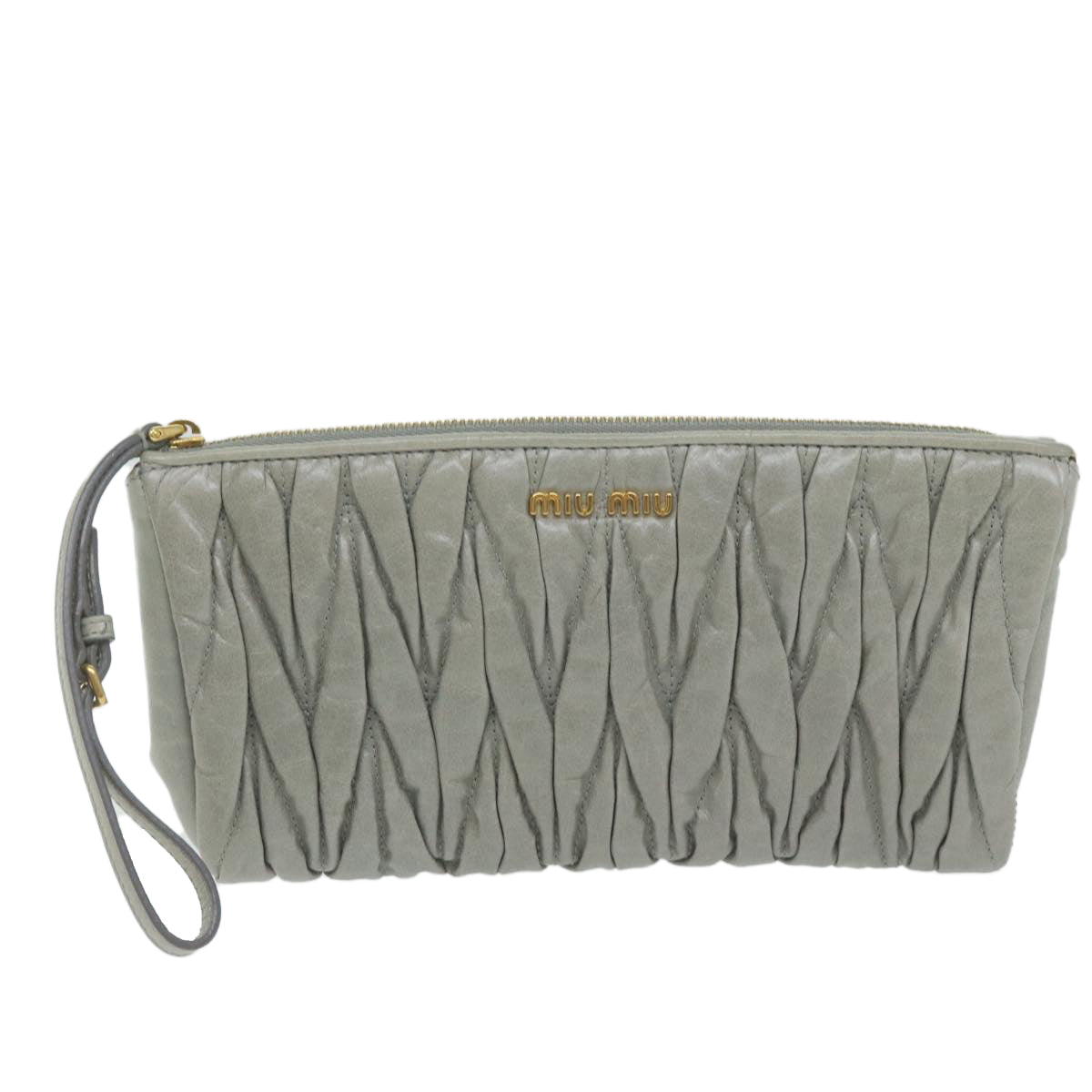 Miu Miu Materasse Pouch Leather Gray Auth hk1032